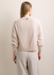 Light beige women's wool-blend cardigan KARDT-0071-1A(Z26), product view from the back on the model. Half of the silhouette visible.