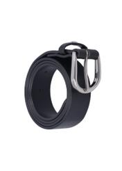 Black leather women's belt PASDS-0345-99(Z26), diagonal product view on white background.