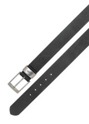 Men's black leather belt PASMS-0163-9P(W26), top view of the product on a white background.