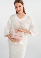 Pink quilted women's handbag TOREC-0932B-34(W25) - front view on a model, on a white background.