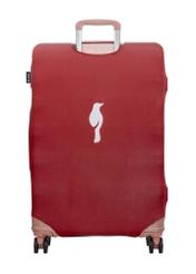 Red cover for a large suitcase with the AW-013-0002-4B-L(W26) logo, product view from the back on the suitcase.