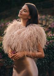 Beige natural feather cape SZADF-0036-1B(W26)