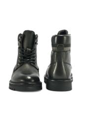 Black men's leather ankle boots BUTYM-0504-99(Z25), front and back view of the product on a white background.