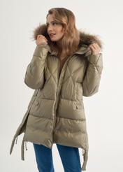 Women's olive jacket with fur KURDT-0480-57(Z24)-02