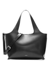 Black large leather shopper bag TORES-1140-99(Z25), front product view on white background.