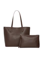 Women's brown shopper bag TOREC-0816-1H(Z26), product view with cosmetic bag on white background.