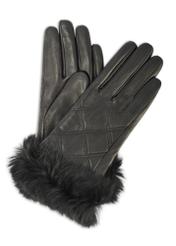 Women's leather gloves with rabbit fur REKDS-0071A-99(Z25), product view from the front and back on a white background.