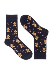 Navy blue men's Christmas socks SKAMT-0183-7D(Z26), front product view on white background.