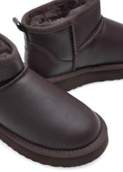 Brown leather women's snow boots BUTYD-1219-89(Z25), close-up of the product detail on a white background.