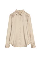 Beige women's silk shirt KOSDT-0188-1B(W26) - front product view, on white background.