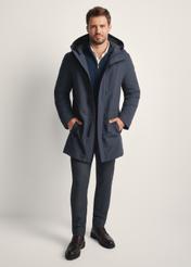 Men's navy blue jacket with natural insulation KURMT-0394-69(Z25) - front product view on white background. Full body visible.