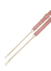 Pink women's handbag with monogram TOREC-0536-5D(W26) - top view of the straps, on a white background.