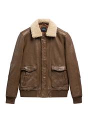 Men's brown leather bomber jacket KURMS-0424-1K(Z26) - front product view, on white background.