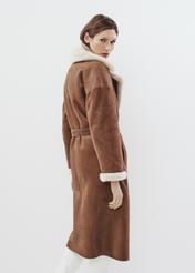 Long classic brown sheepskin coat for women KOZDS-0071-3091(Z24)-03