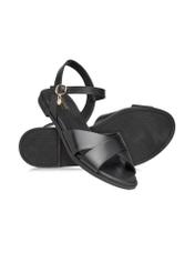 Women's leather sandals in black BUTYD-1259-99(W26), diagonal product view on a white background.