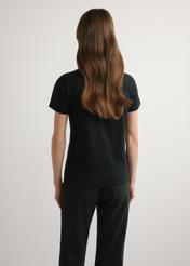 Black women's T-shirt with logo TSHDT-0155-99(W26), back view of the product on the model. Half of the silhouette visible.