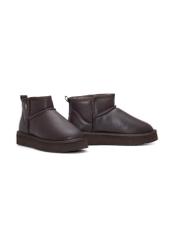 Dark brown women's leather snow boots BUTYD-1219-1I(Z26), diagonal product view on a white background.