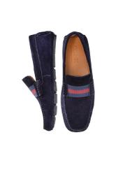 Navy blue leather moccasins for men BUTYM-0428-69(W24)-05