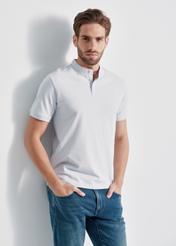 Blue polo shirt with stand-up collar POLMT-0061-62(W24)-01