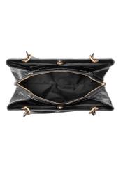 Large black croco women's handbag TOREC-1056-97(Z25), view of the inside of the product on a white background.