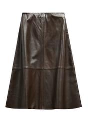 Brown leather midi skirt SPCDS-0077-1I(Z26) - front product view, on white background.