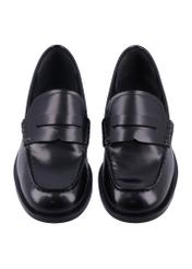 Women's black leather moccasins BUTYD-1355-9F(Z26), front product view on white background.