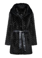 Black women's fur coat with belt  FUTDP-0046-99(Z24)-04