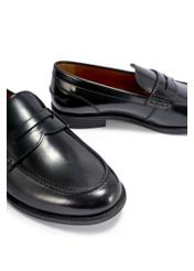 Men's black leather moccasins BUTYM-0538-99(W26), close-up of product detail, view on white background.