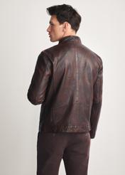 Brown men's leather jacket KURMS-0384-3340(Z25), product view from the back on the model, half of the silhouette visible.