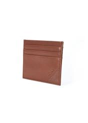 Brown leather card case PORMS-0637-88(W25), diagonal view of the product on a white background.