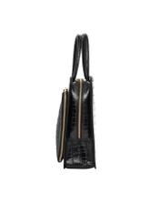 Leather black croco laptop bag TORES-1321-9G(Z26), product view from the side on a white background.
