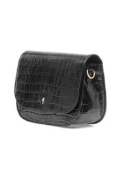 Leather black women's croco handbag TORES-1129E-99(Z25), diagonal product view on white background.