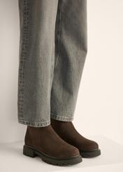 Women's dark brown suede Chelsea boots BUTYD-1093-1I(Z26), side view of the product on the model's feet.