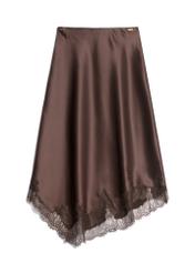 Dark brown asymmetric women's skirt SPCDT-0135-1I(Z26), front product view on white background.