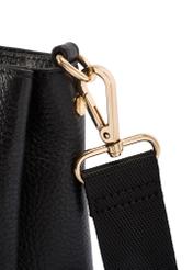 Women's black leather messenger bag TORES-1214-9I(W26), close-up of product detail, view on white background.