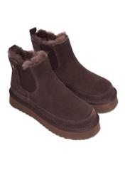 Women's dark brown suede snow boots BUTYD-1314-1I(Z26), diagonal product view on a white background.