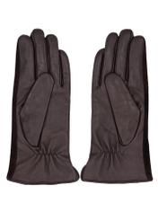 Women's brown suede gloves REKDS-0093-1I(Z26), rear view of the product on a white background.
