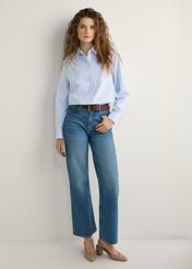 Women's cotton striped shirt KOSDT-0184-7A(W26), front view of the product on the model. Full body visible.