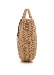 Semi-circular beige woven handbag TOREC-0940-1E(W26), side product view on white background.