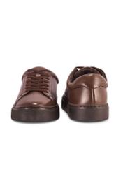 Brown leather sports shoes BUTYM-0503-89(Z25) - front and back product view on white background.