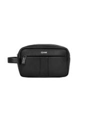 Black leather men's cosmetic bag TORMS-0537-9I(Z26), front product view on white background.