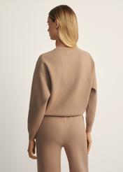 Women's camel viscose sweatshirt BLZDT-0117-24(Z25), back view of the product on the model. Half of the silhouette visible.