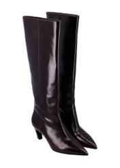 Women's leather boots in burgundy color BUTYD-1339-4E(Z26), diagonal product view on a white background.