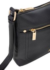 Black women's imitation leather messenger bag TOREC-1177-99(W26), close-up of the product detail on a white background.