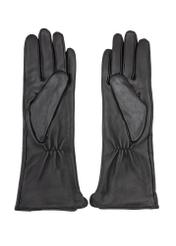 Long black leather women's gloves REKDS-0082A-99(Z25), product view from the back on a white background.