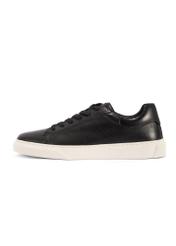 Men's black leather sneakers BUTYM-0486-99(W26), side view of the product on a white background.