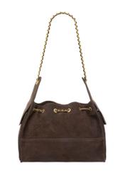 Brown medium suede women's handbag TORES-1408-1I(Z26) - product view from the back, on a white background.