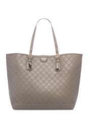 Light brown shopper bag with monogram TOREC-1181-1K(W26) - front product view, on white background.