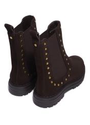 Dark brown suede women's Chelsea boots BUTYD-1277-1I(Z26), product view from the back on a white background.