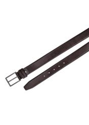 Men's brown leather belt PASMS-0284-1I(Z26), product view from above on white background.